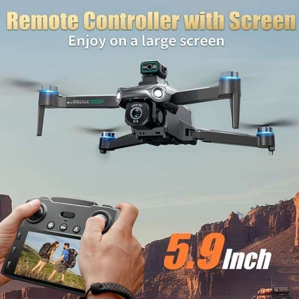 Quadcopter Drone With Gps, 5.9" FPV Remote Control Display Dual Cameras | Brushless Motors, Auto Obstacle Avoidance, Strong Signal |Christmas/Halloween/