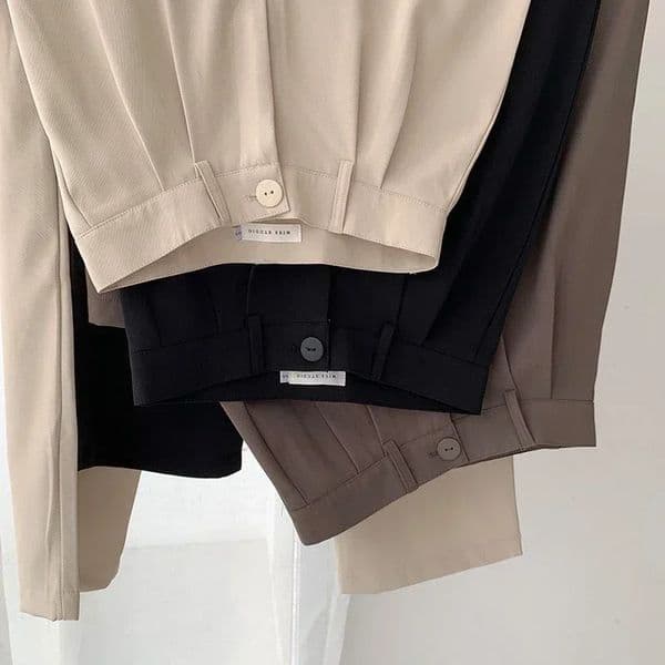 Women Solid High Waist Suit Pants Fall Straight Fashion Trousers Casual Button Loose Office Ladies Korean Female Pant 251029