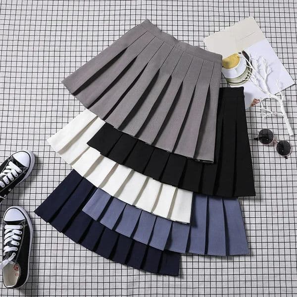 Pleated skirt for women in spring and summer jk white Aline skirt Korean version high waisted skirt versatile plaid skir 251029