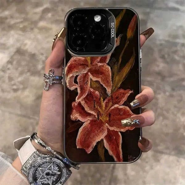 Oil Painting Lily Flower Retro Pattern Phone Case For iPhone 16 15 14 17 Air Pro Max 16E 13 12 11 7 8 SE 2022 Shockproof Cover M251029