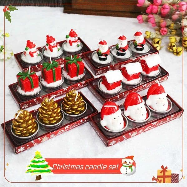 1 Box of 3 Christmas Candles Gift Box Cartoon Painted Santa ClausSnowman and Christmas Tree Model Craft CandlesXJ251029
