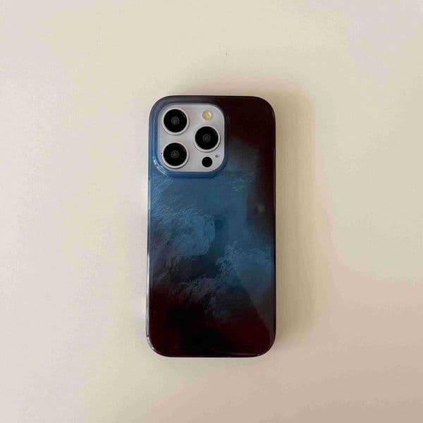 Korean INS Full Covered Blue Brown Gradient Double Layers Chic Phone Case for iPhone 16 15 14 13 Pro Max Back Phone Cover Capa M251029