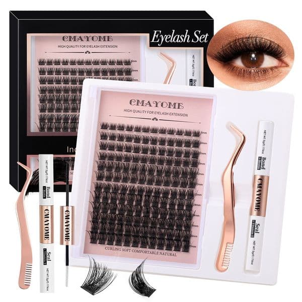 144Pcs DIY Segmented Eyelash Extensions Fluffy Natural Look DIY Cluster Lashes Kit with Lash Bond & Seal Thick Curled Individual Eyelashes for Women Beauty