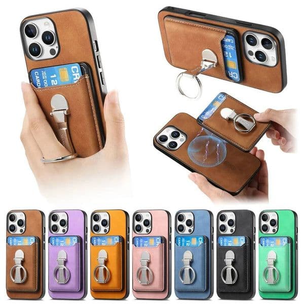 PU Leather Cover For iPhone 16 Pro Max 15 Plus Shockproof Magnetic Detachable Wallet Case with Card Slot Ring Holder