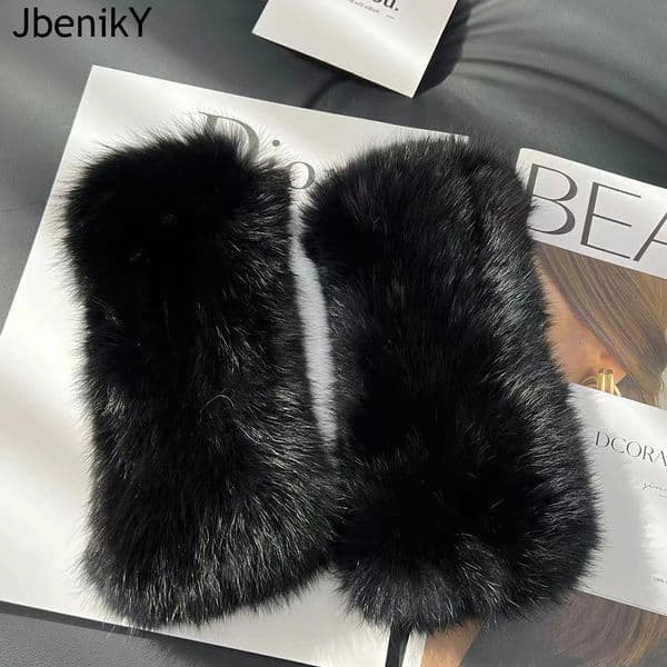 Winter Real Fur Golve Women Outdoor Warm 100 Natural Rabbit Fur Gloves Knit Thick Natural Soft Real Rabbit Fur Mittens 251028