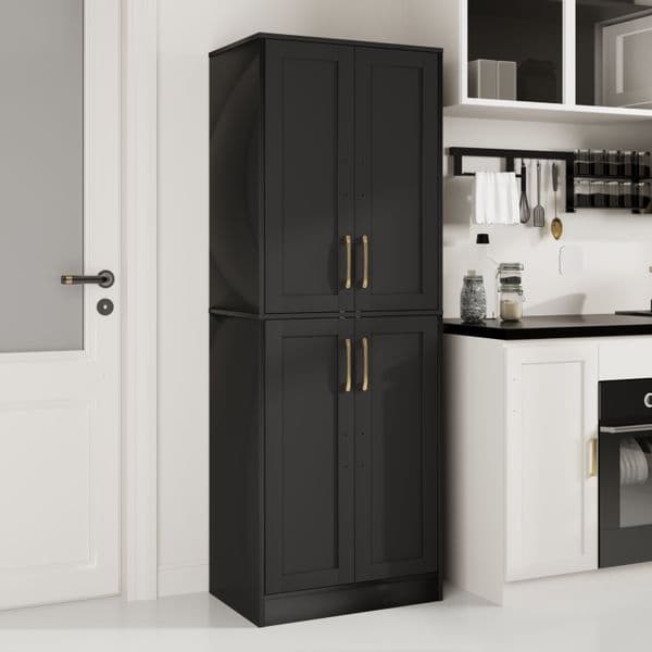 Kitchen utensil cabinet, modern storage cabinet with 4 doors and 2 adjustable shelves, cabinets for dining room and laundry room, white