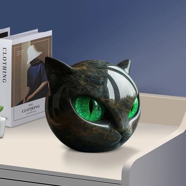 y Black Cat Stone Sculpture Healing Head for Home Decor 251028