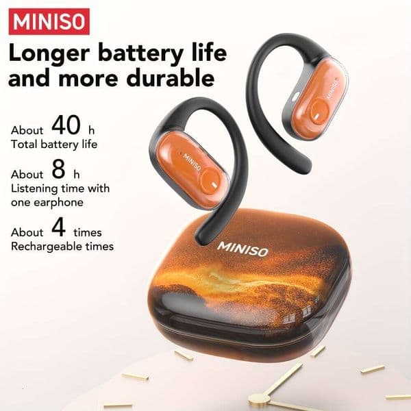 MINISO Ms185 OWS Open-Back Luminous Quicksand Earphones With Hifi-Level Sound Quality, HD Voice, 40 Hours Of Long Battery Life, Suitable For Listening To Music,