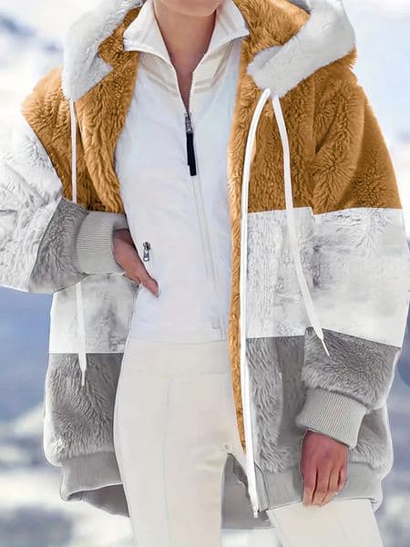 Plus Size AutumnWinter Arrivals Womens DropShoulder LongSleeved ColourBlock Patchwork Fleece Hooded Jacke 251028