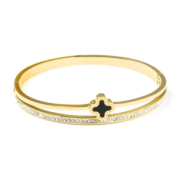 TaiYang New Stainless Steel Clover Bracelet, Single Row Crystal Accents Rose Gold Plated Bangle for Women