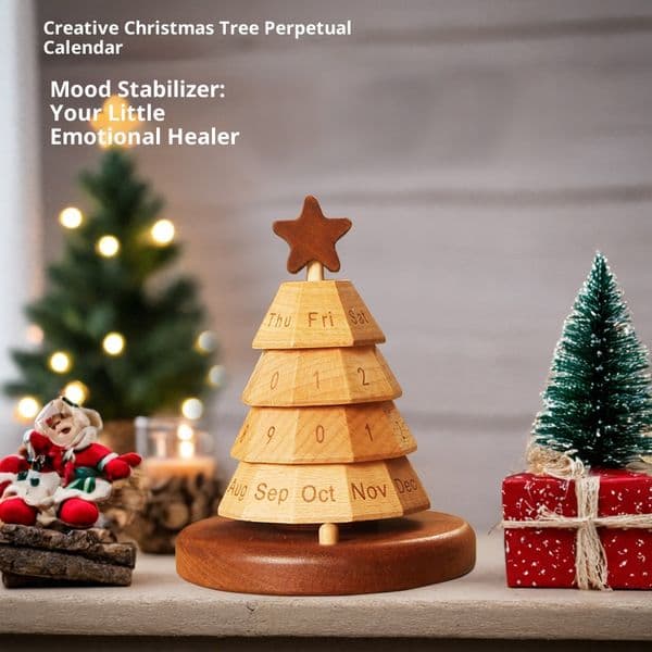 Creative Rotating Solid Wood Christmas Tree Desk Calendar