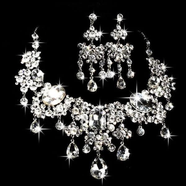 Sparkly Beaded Crystals Wedding Accessories Diamond Necklace Jewelry Sets Bridal Earrings Rhinestone Crystal Party 1030