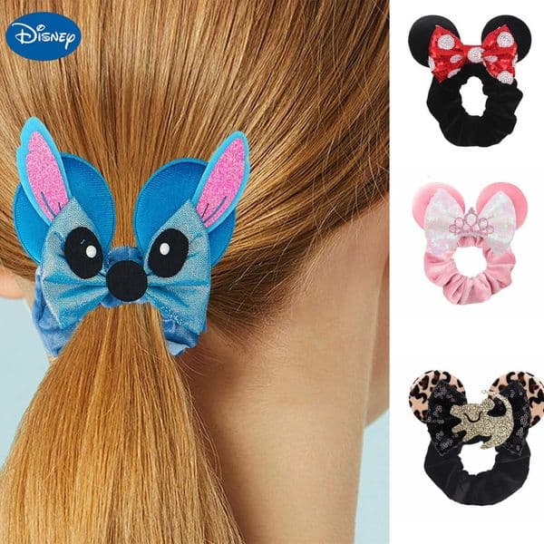 Disney Hot Sales Christmas Ears Hair Scrunchies Velvet Hairbands For Girls Sequins 4Bows Headband 2024 Women Trip DIY Accessories H251030
