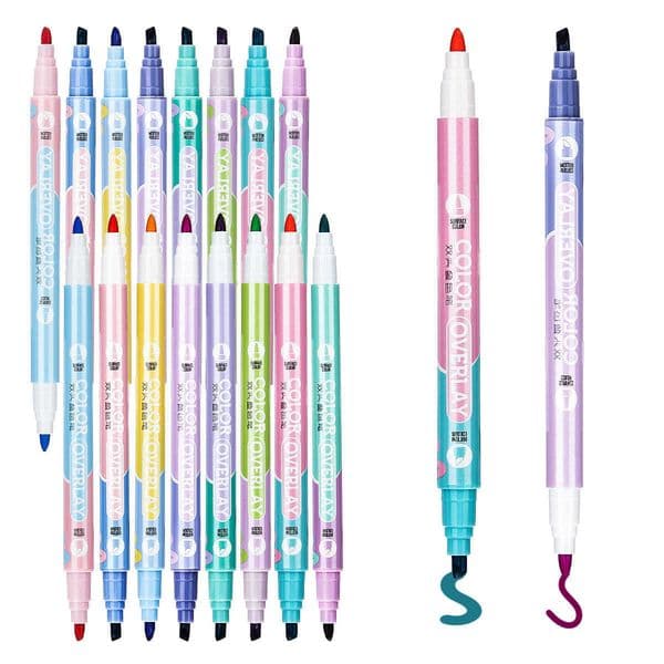 8Pcs Double-ended stackable multi-color fluorescent pens for students' drawing and note-taking. Children's quick-drying watercolor pens. X250904