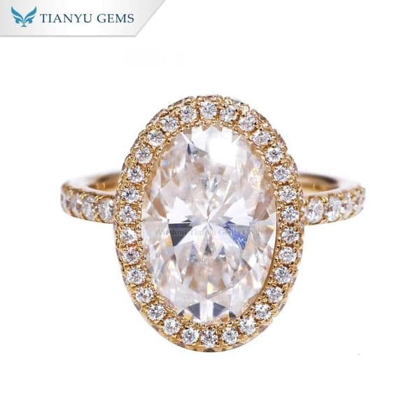 Tianyu Gems 7x10mm 25ct Oval Moissanite Ring 10k 14k 18k Yellow Gold Custom Wedding Band Engagement Rings for Women Jewelry
