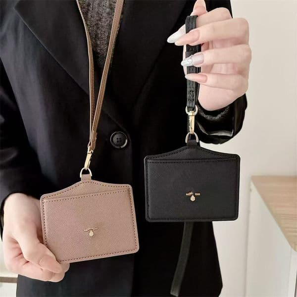 Designer Luxury Work Card Holder Necklaces Hanging Rope Pendant Card Bags Fashion Student ID cards bag Rhinestone triangler leather Wallets for Men Women gift