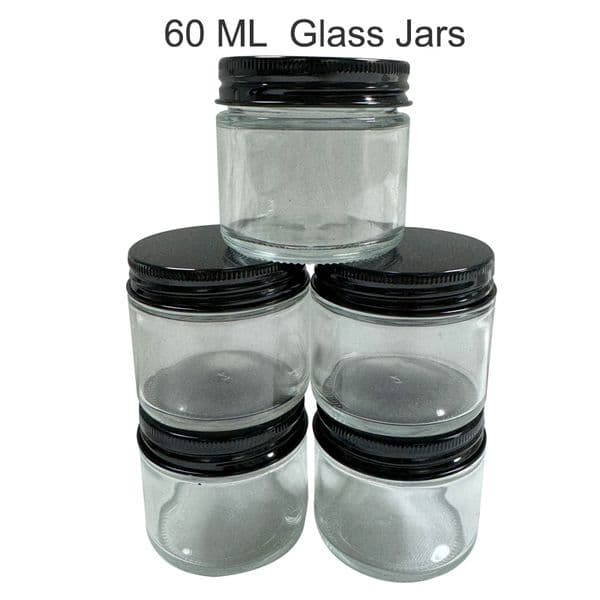 OEM 60ML Empty Clear Jar Kitchen Jars Custom Made Glass Bottles Food Storage Containers Black Screw Covers High Quality