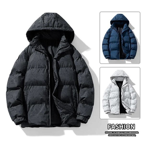 Mens Coat Winter Cotton Padded Jacket Korean Version with Hood Warm Leaf Print Camouflage Thickened and Down Cotton Padded 251030
