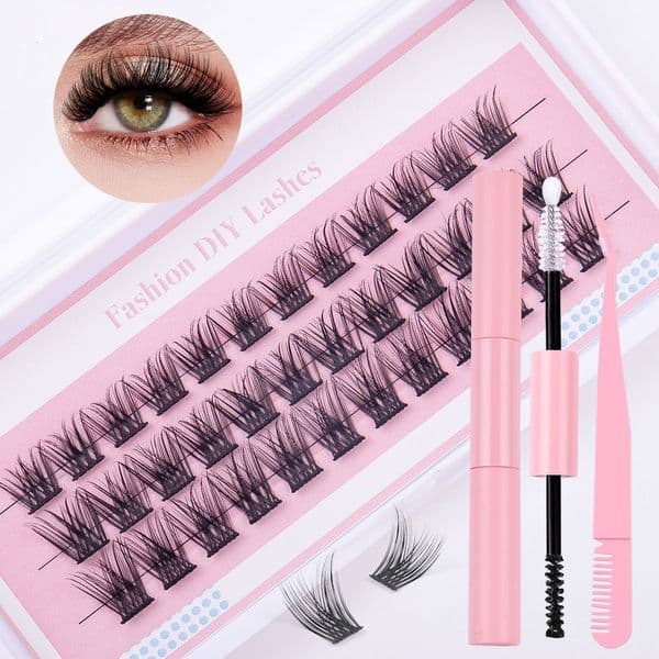 36Pcs DIY Cluster Lashes Kit Soft Lightweight Thick Fluffy Individual Eyelashes Natural Look Handmade Reusable D Curled DIY Segmented Eyelash Extensions