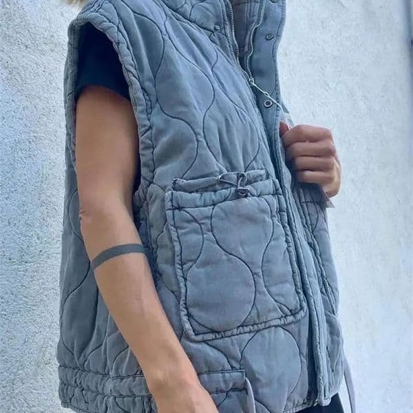 Nlzgmsj Autumn Winter Women Pocket Cotton Jacket Vest Sleeveless Stand Neck Zipper Waistcoat Loose Female Streetwear i251029