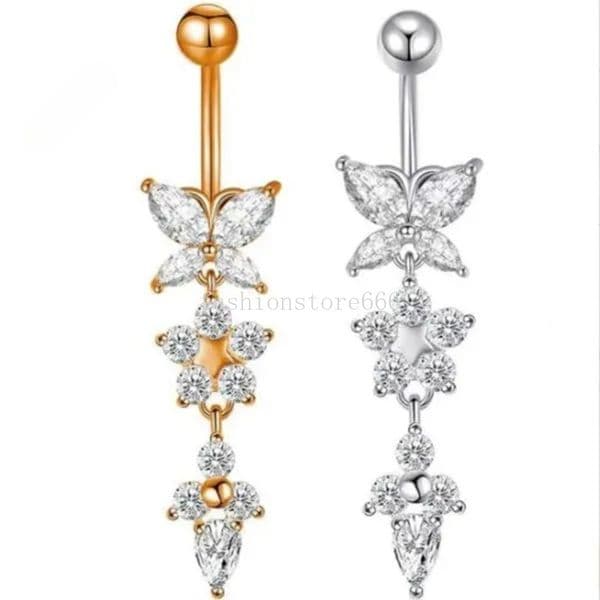 Crystal Navel Nail Ring 14G Titanium Barbell Drop Flower Dangle Body Piercing Belly Button Rings Men Women Body Jewelry Q260529