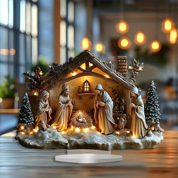 Creative Christmas Desktop Ornament Home Decoration 2D Jesus Birth Acrylic Scene Crafts Pendant New Years Xmas Easter Party Gifts
