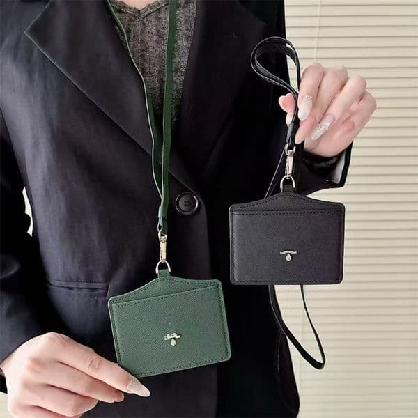 fashion designers card holder with lanyards for name tags work card key keychain A luxury leather work badge to store your work ID lanyards