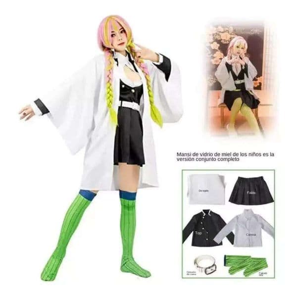 2025 Anime Demon Slayer Cosplay Costume Kimetsu No Yaiba Kanroji Mitsuri Uniforms Mask Halloween
