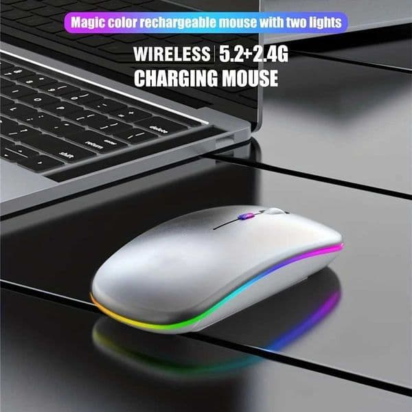 Wireless Mouse and 24GHz Dual Modes Rechargeable RGB Ergonic Silent Click for PC iPad Laptop Cell Phone TV C251031