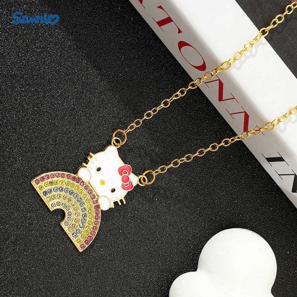 Sanrio Kawaii Anime Hello Kitty Necklace Cute Sweet Delicate Romantic Rainbow Diamonds KT Cat Pendant Choker Girl toys Gifts L251031