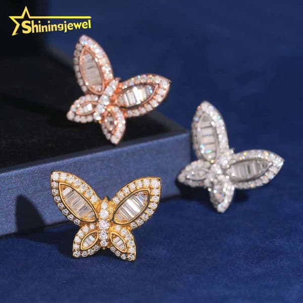 Wholesale Price 925 Sterling Silver Butterfly Moisssanite Diamond Ring Iced Out Jewelry Hip Hop Ring for Men Women