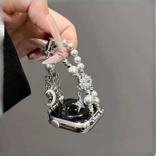 Sparkling Diamond Star Moon Pearl Bead Cpatible iWatch Strap 38mm 40mm 41mm 42mm 44mm 45mm 49mm Fashionable Handmade Strap Y251031