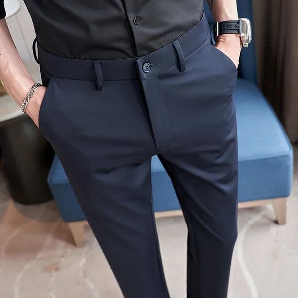 Black Mens Stretch Suit Pants Fashion Casual Trousers Navy Blue Pantalones Hombre Asian Size 2936 38 Slim Man Pant 251030