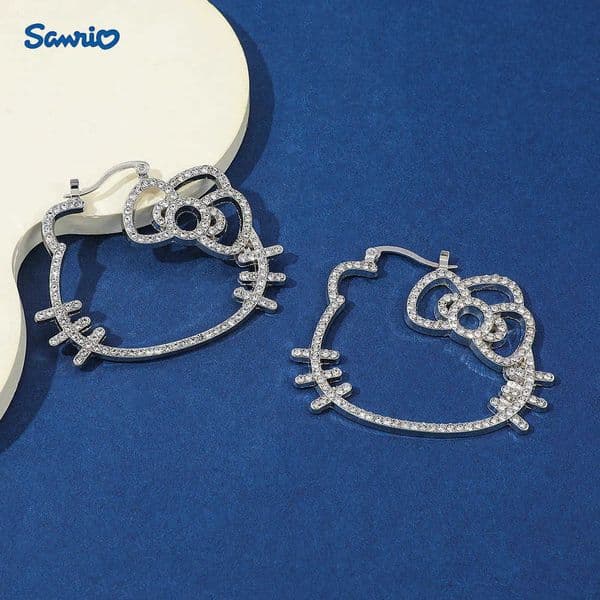 Sanrio Y2K HelloKitty Hollow Rhinestone Earrings Sweet Cute Fashion Girls Gifts Creative Trendy Jewelry L251031