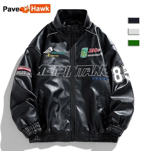 Bomber Leather Jacket Men Women Hip Hop Letter y Motorcycle Loose Baseball PU Coat Casual Street Racing Outwear 251030