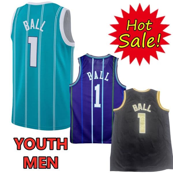 #1 1 LaMelo Ball Basketball Jersey Youth Adult Purple Black Jerseys S M L XL XXL Home Away