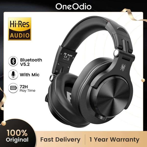 A70 Headphones Over Ear72 Hours Playtime Hi-Res Audio Bluetooth Wireless Headset With Microphone