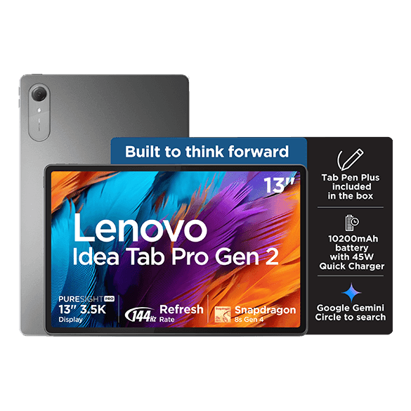 Lenovo Idea Tab Pro Gen 2 33.02 cms, Luna Grey - Tablet - Qualcomm® Snapdragon™ 8s Gen 4 - 256 GB - 8 GB RAM - Android 16 or Later | ZAHD0731IN