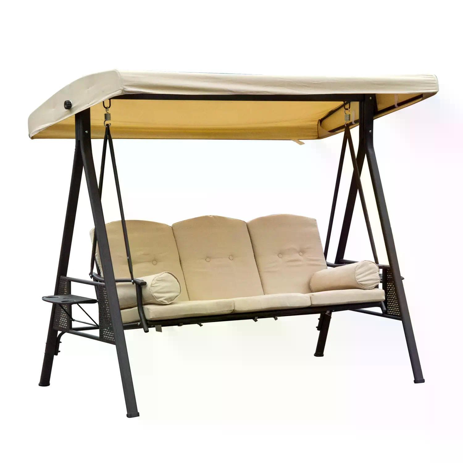 Outsunny Patio Swing Chair, Waterproof Steel 3 Seater Hammock with Canopy and Cushions, Outdoor Bench, Beige | Aosom UK