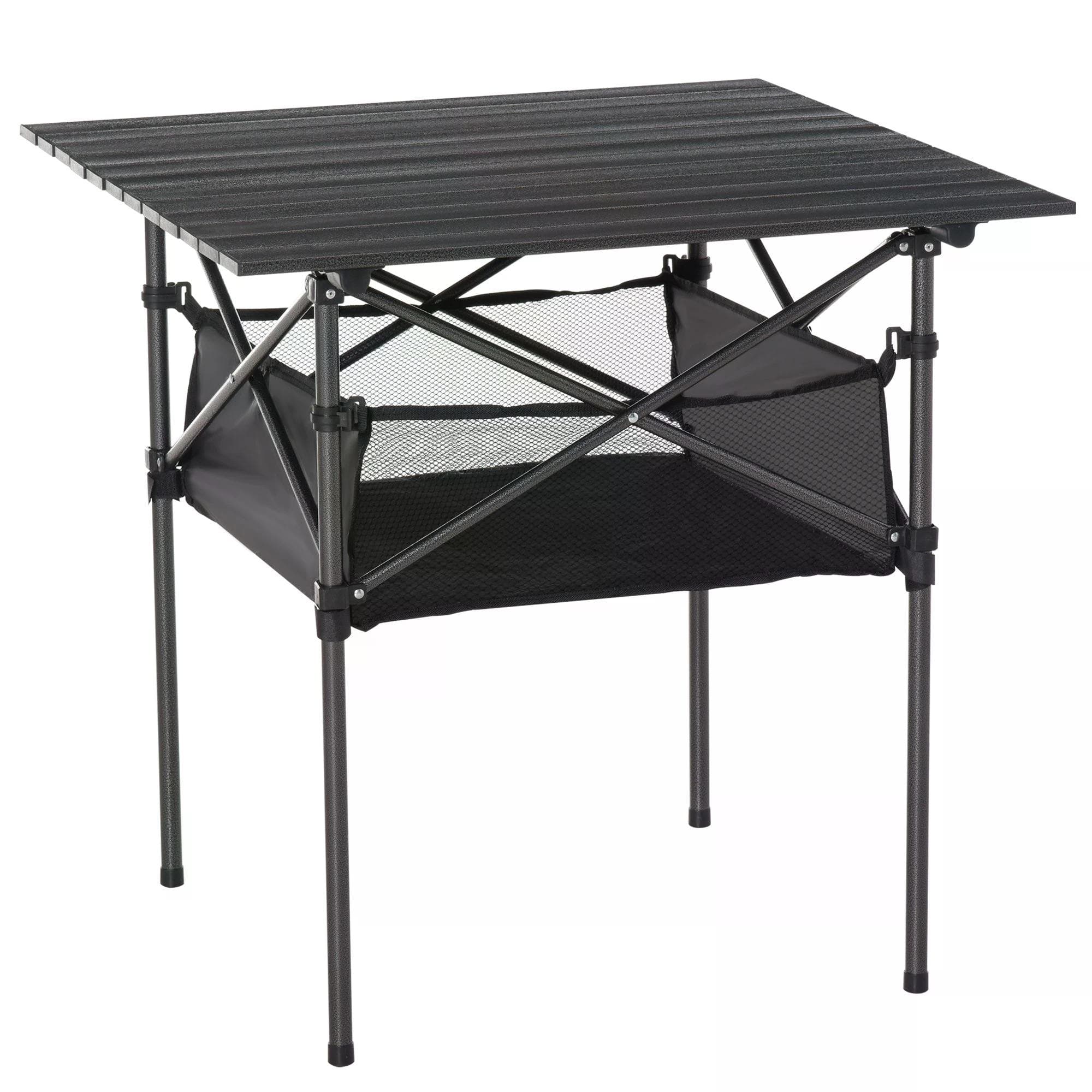 Folding Camping Table with Mesh Storage Bag Lightweight Aluminum Picnic Desk,Roll Up Tabletop with Carring Bag by Outsunny | Aosom UK