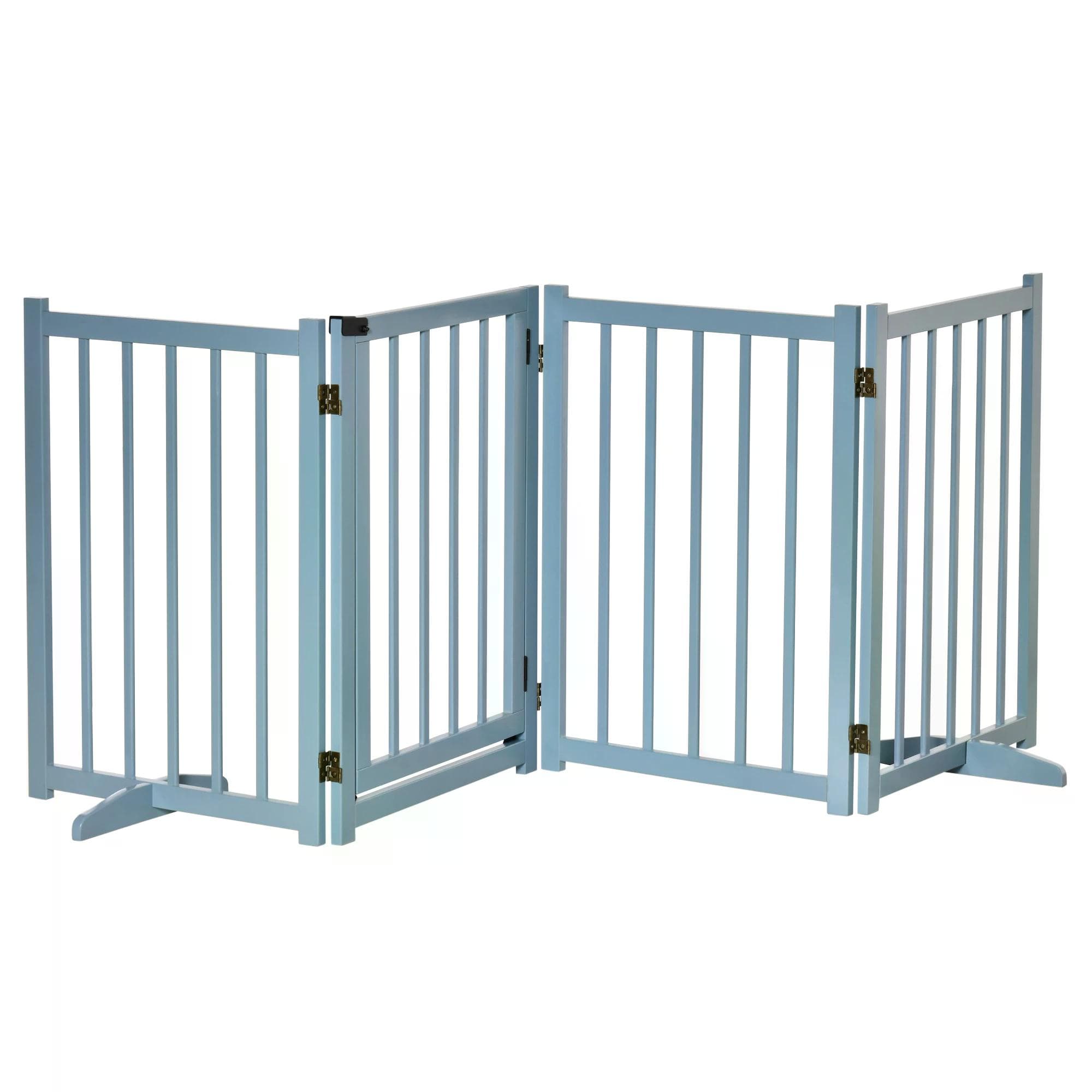 PawHut Pet Gate for Small & Medium Dogs, Freestanding Wooden Foldable Dog Safety Barrier w/ 4 Panels, 2 Support Feet for Doorways, Stairs | Aosom UK