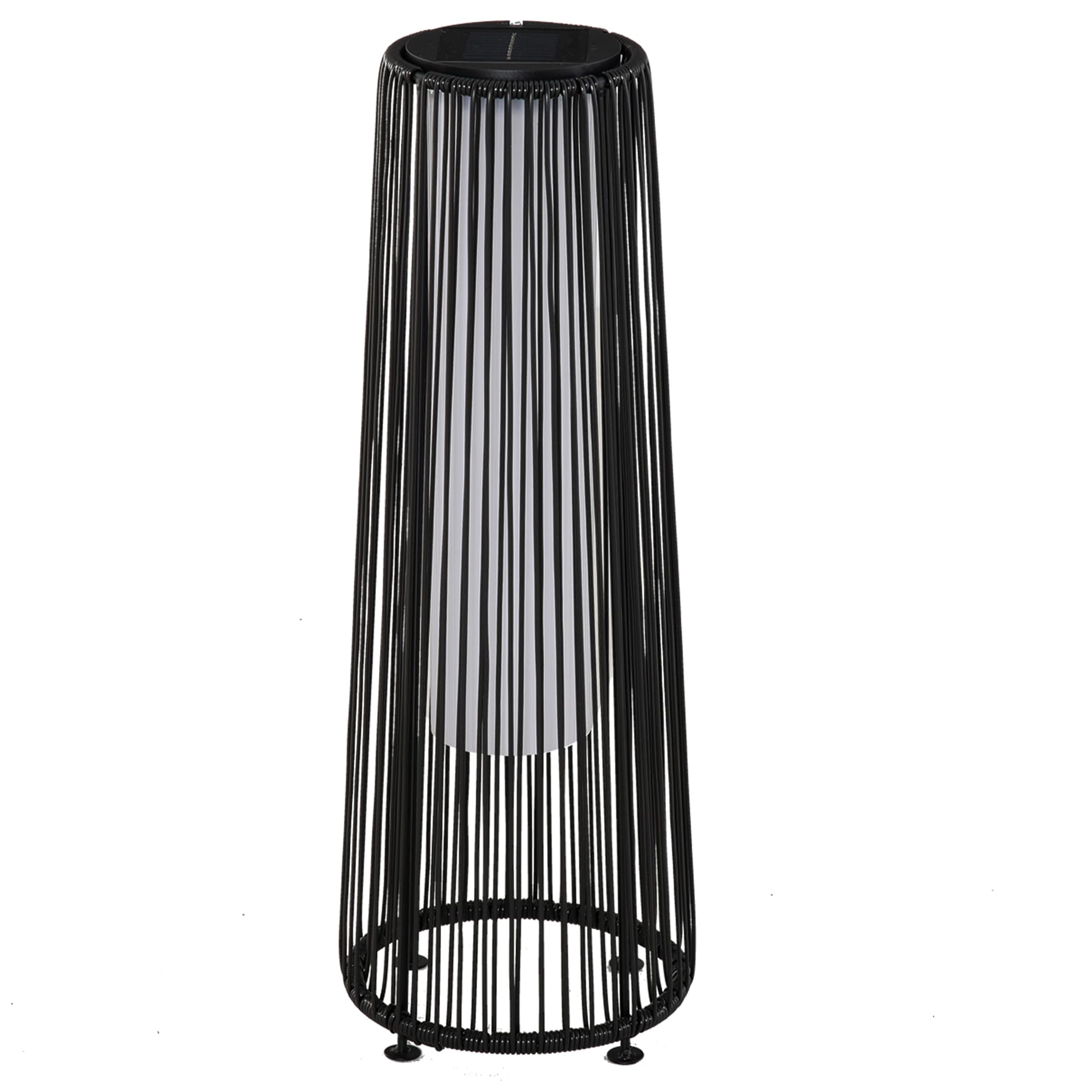 Outsunny Patio Garden Solar Powered Lights Woven Resin Wicker Lantern Auto On/Off for Porch, Yard, Lawn, Courtyard, Black | Aosom UK