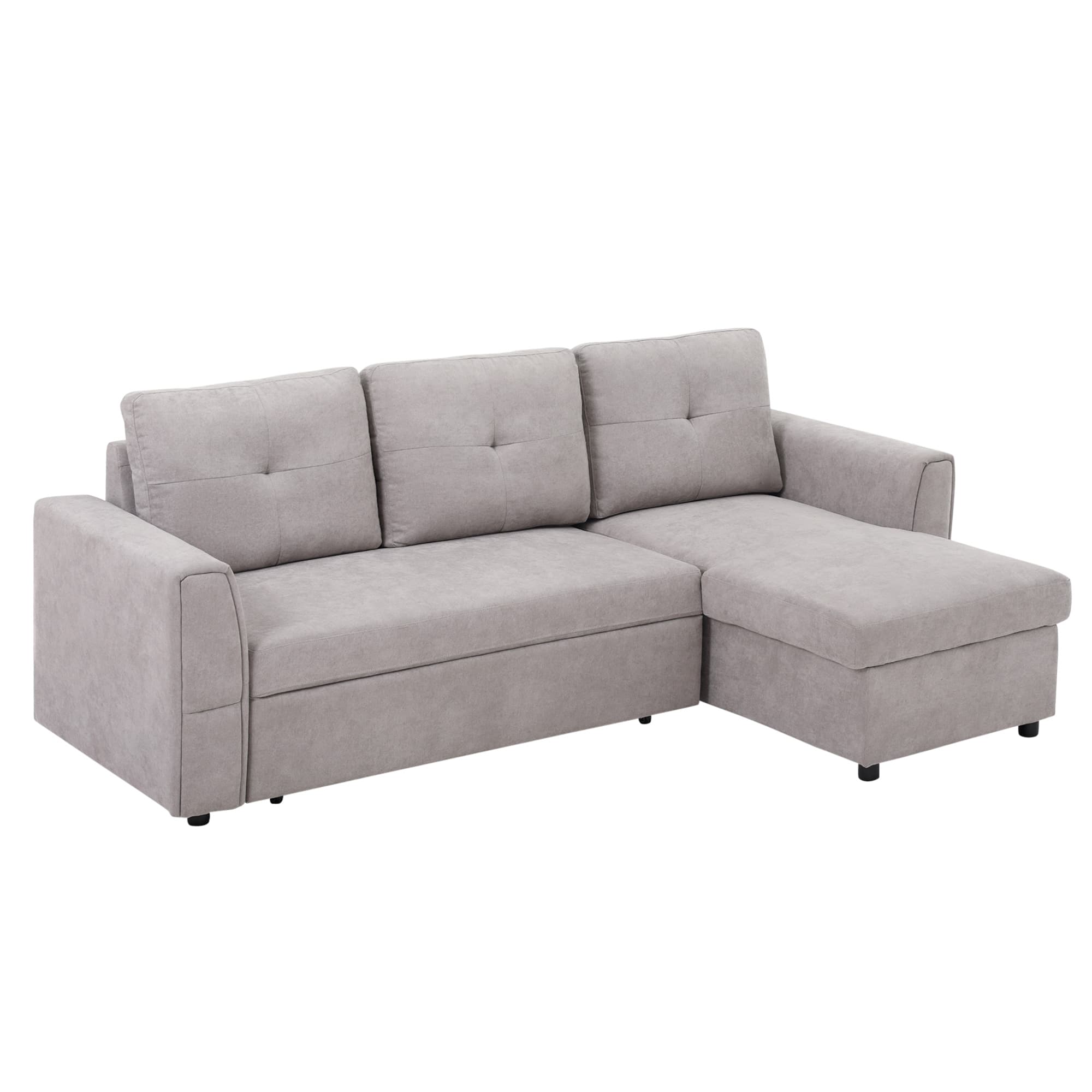 HOMCOM 3 Seater Sofa Bed, Pull Out Sofa Bed with Larger Bed Size & Thicker Cushion Padding, Corner Sofa Bed with Storage, Light Grey | Aosom UK