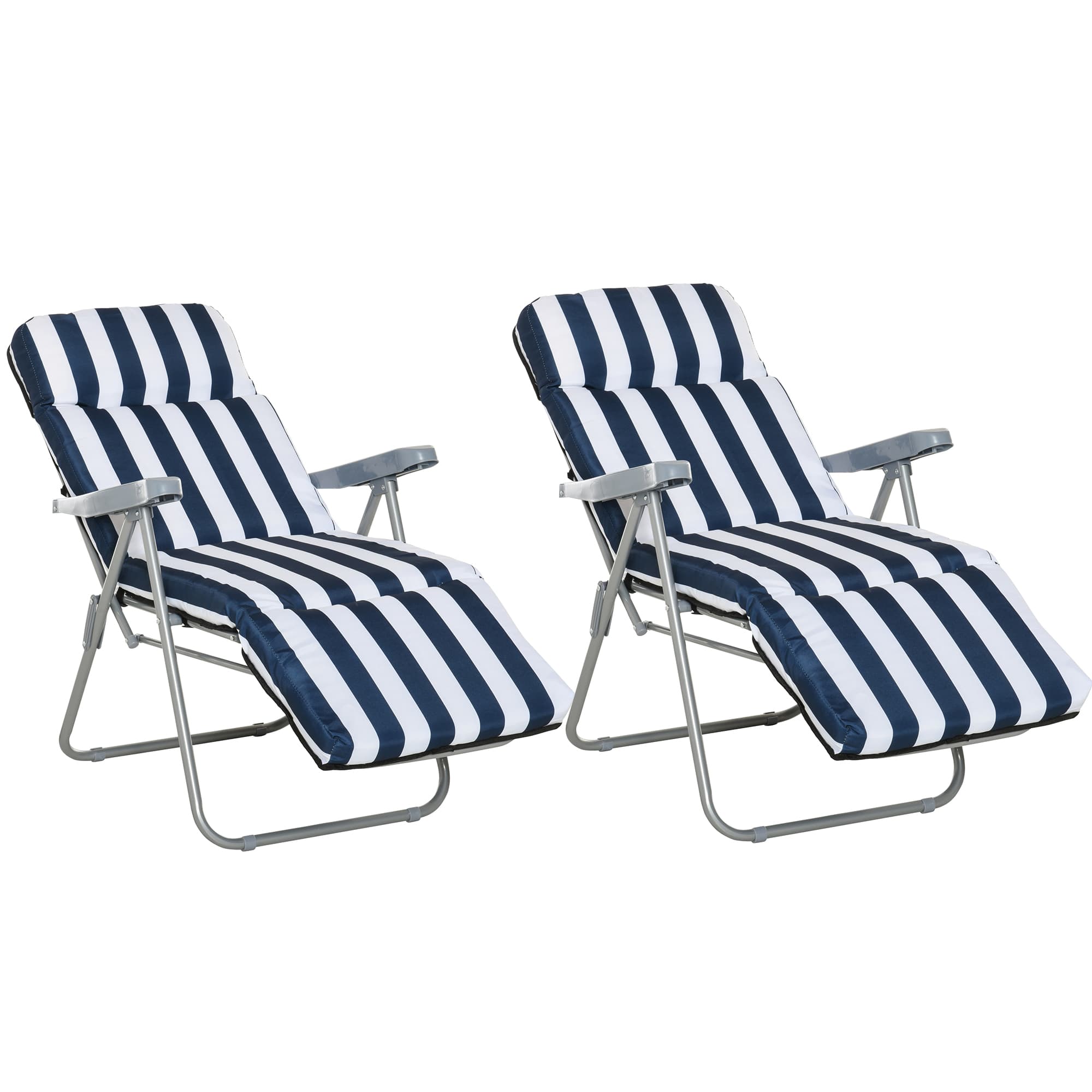 Outsunny Set of 2 Garden Patio Outdoor Sun Recliners Loungers Foldable Multi Position Relaxers Chairs w/ Cushions Fire Retardant Sponge | Aosom UK