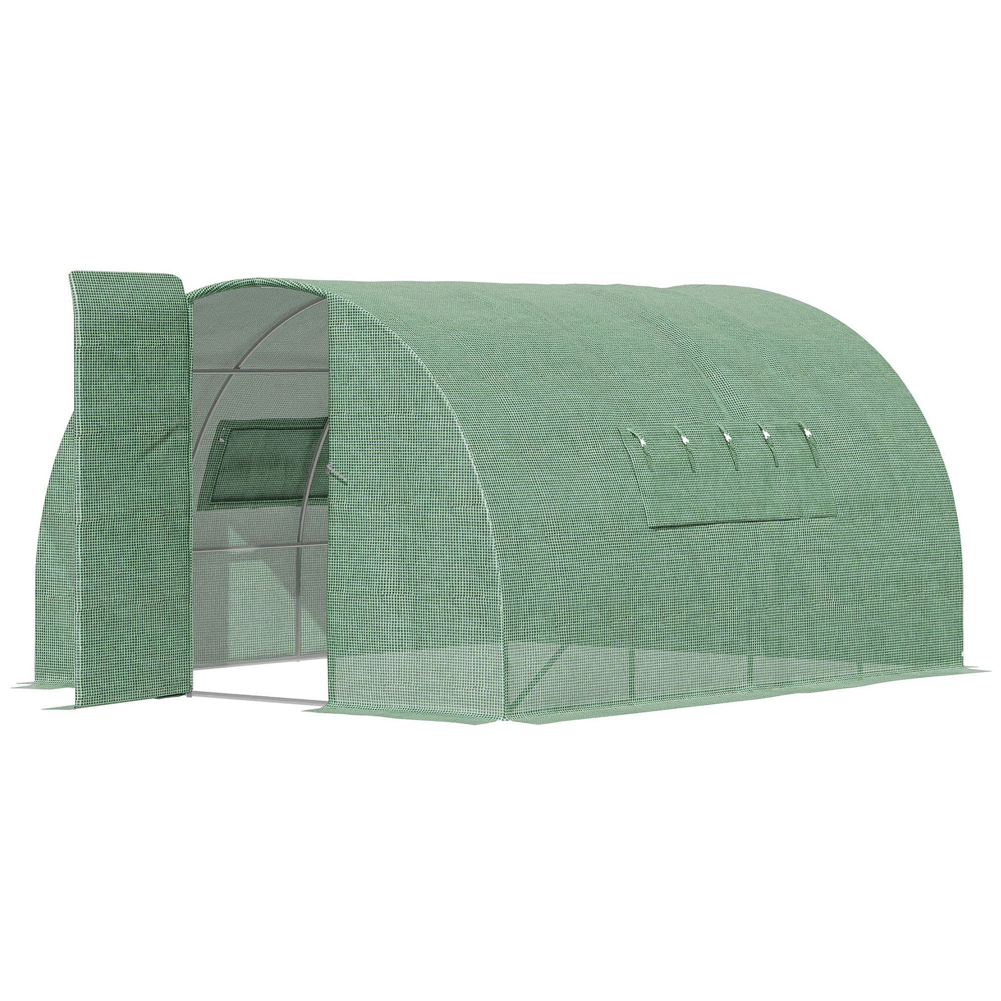 Outsunny 4 x 3 x 2 m Polytunnel Greenhouse Reinforced Green Outdoor Greenhouse, Steel Frame, Metal Hinged Door, Mesh Windows | Aosom UK