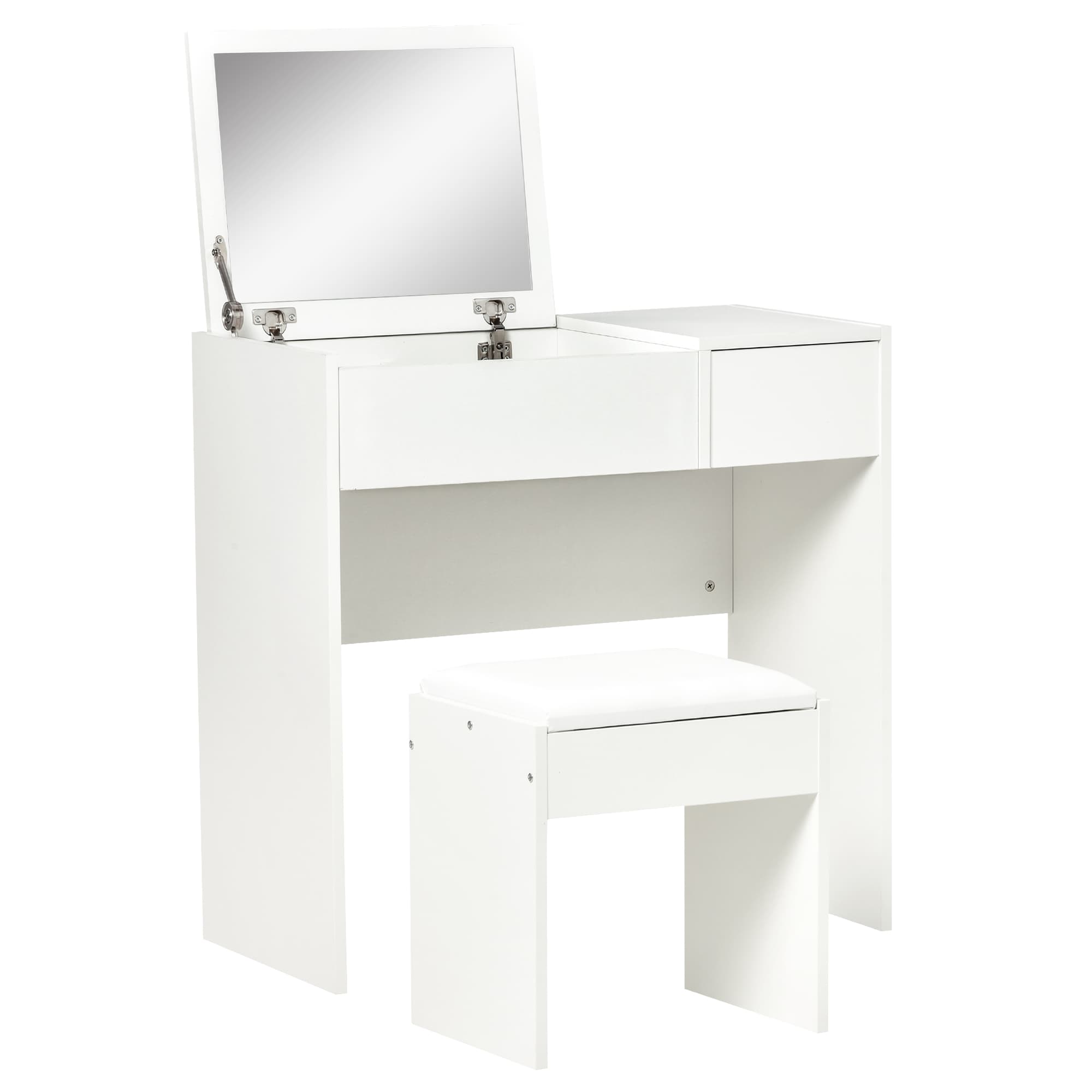 HOMCOM Makeup Desk with Drawer, Vanity Table Set with Flip-up Mirror and Cushioned Stool, White | Aosom UK