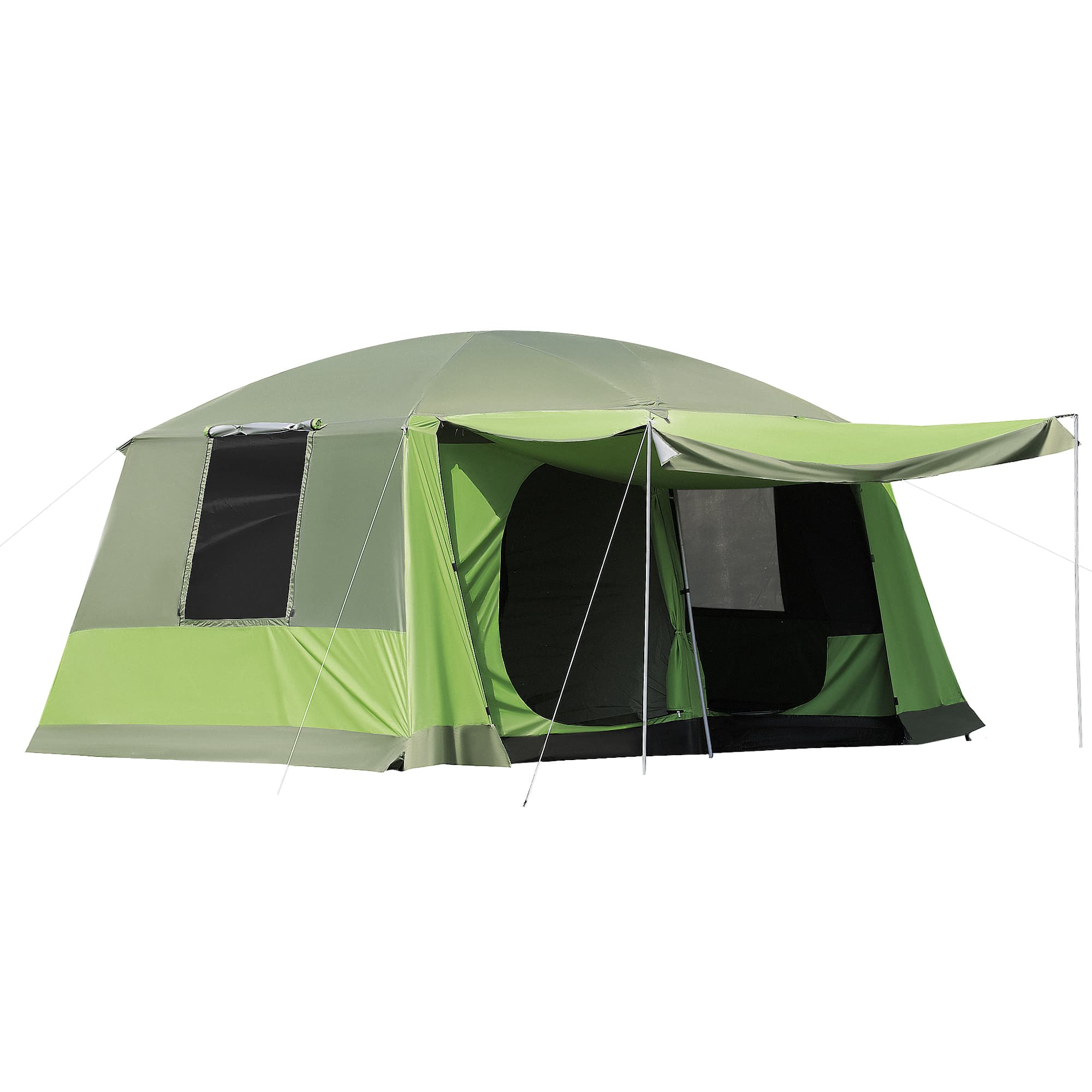 Outsunny Two Room Dome Tent w/ Porch for 4-8 Man, Camping Backpacking Shelter w/ Mesh Windows, Zipped Doors, Lamp Hook & Portable Carry Bag | Aosom UK