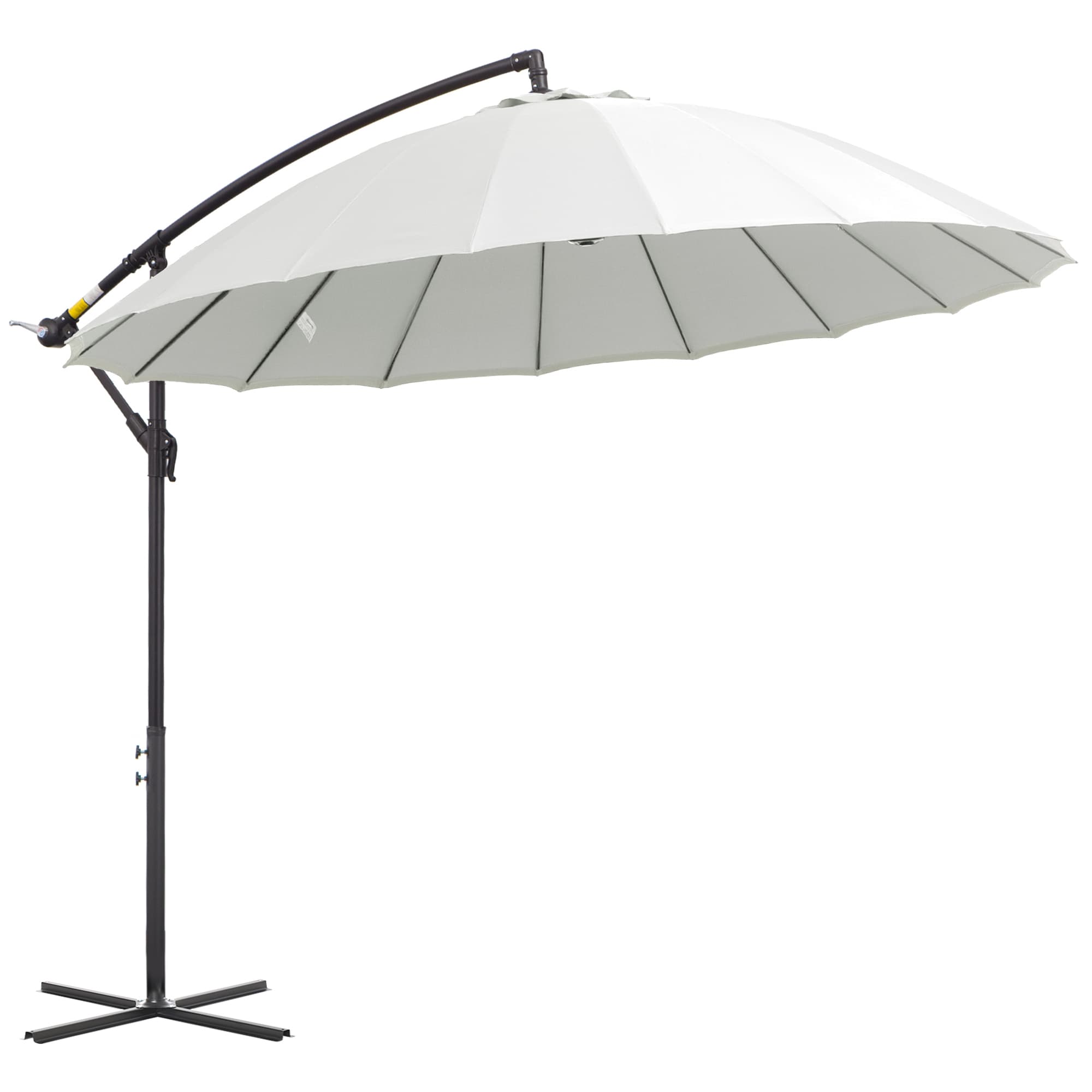 Outsunny 3(m) Cantilever Shanghai Parasol Garden Hanging Banana Sun Umbrella with Crank Handle, 18 Sturdy Ribs and Cross Base, Off-White | Aosom UK