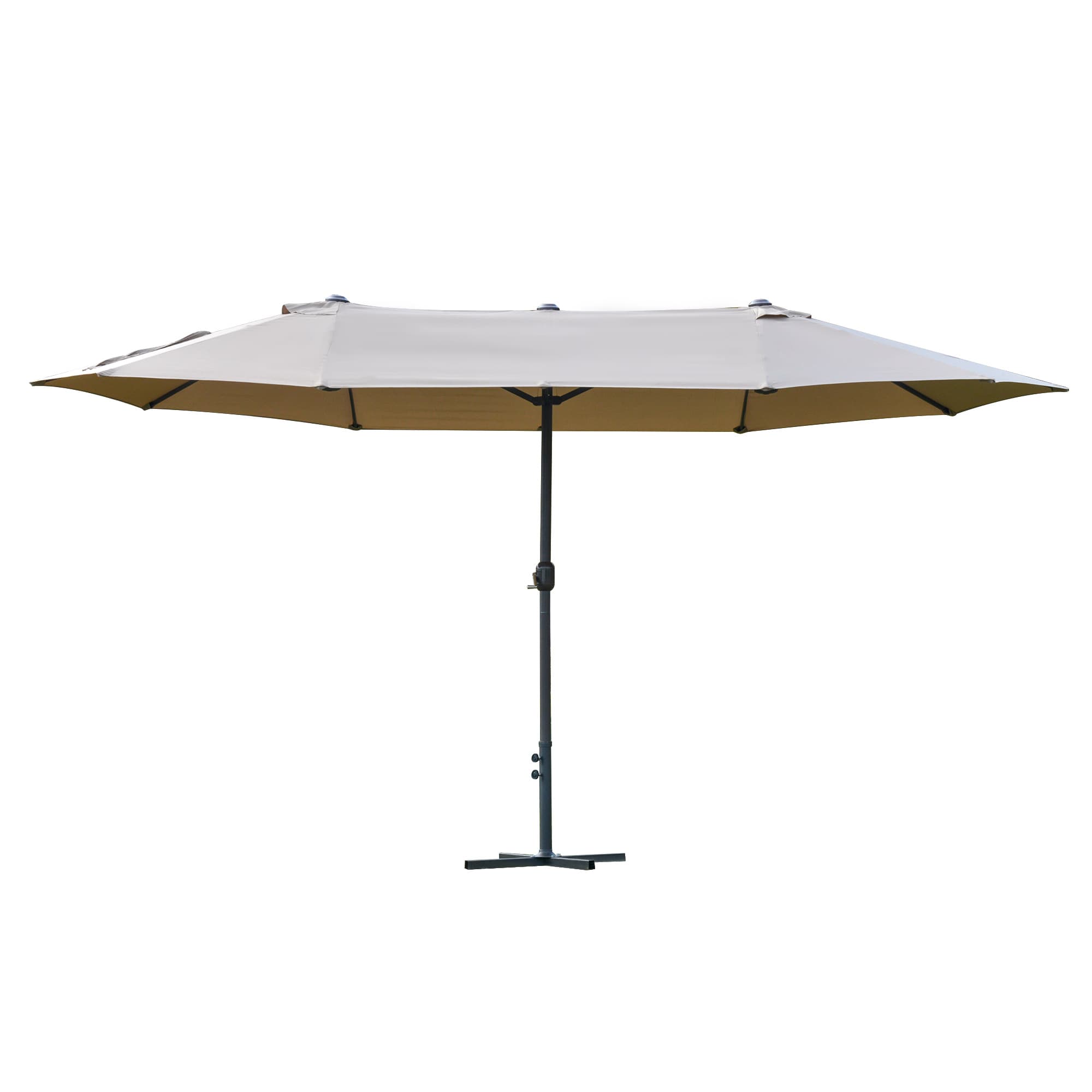 Outsunny Waterproof 4.6m Garden Parasol Double-Sided Sun Umbrella Patio Market Shelter Canopy Shade Outdoor with Cross Base – Khaki | Aosom UK
