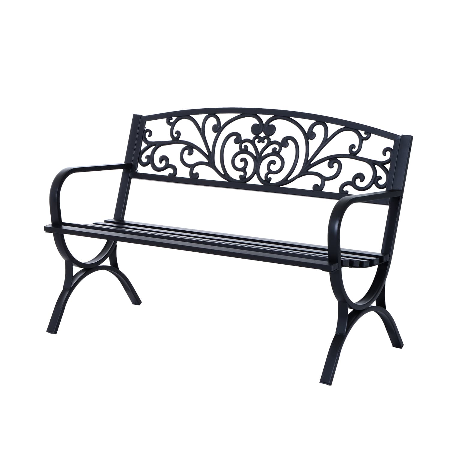 Outsunny 2-Seater Metal Garden Bench, Durable Outdoor Loveseat for Park or Porch, Elegant Design, Black | Aosom UK